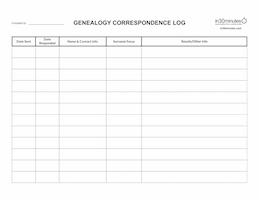 genealogy correspondence log PDF xlsx Excel